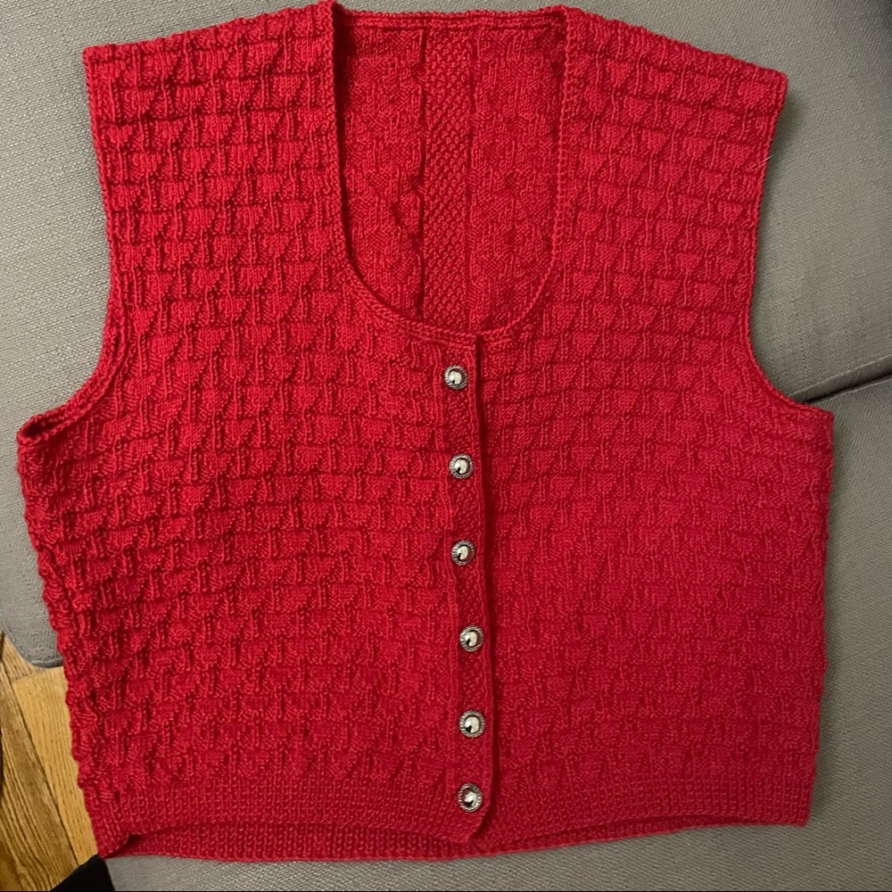Red wool Cardigan Vest Size S like new